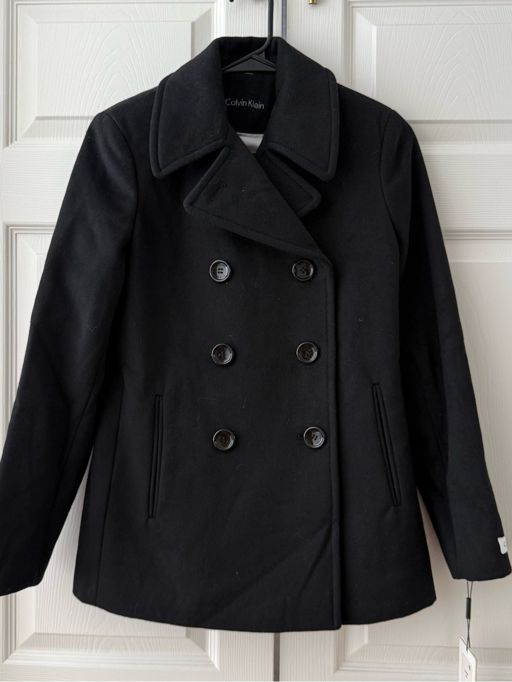 Calvin Klein Women's Black Double-Breasted Pea Coat
